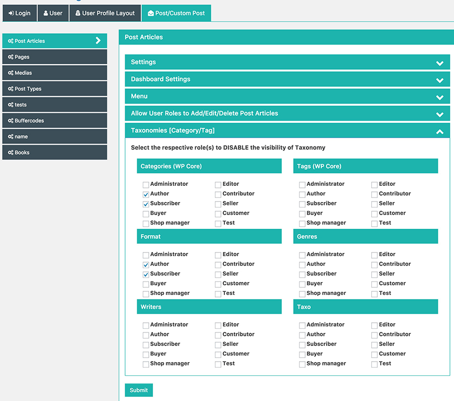 Disable Taxonomies
