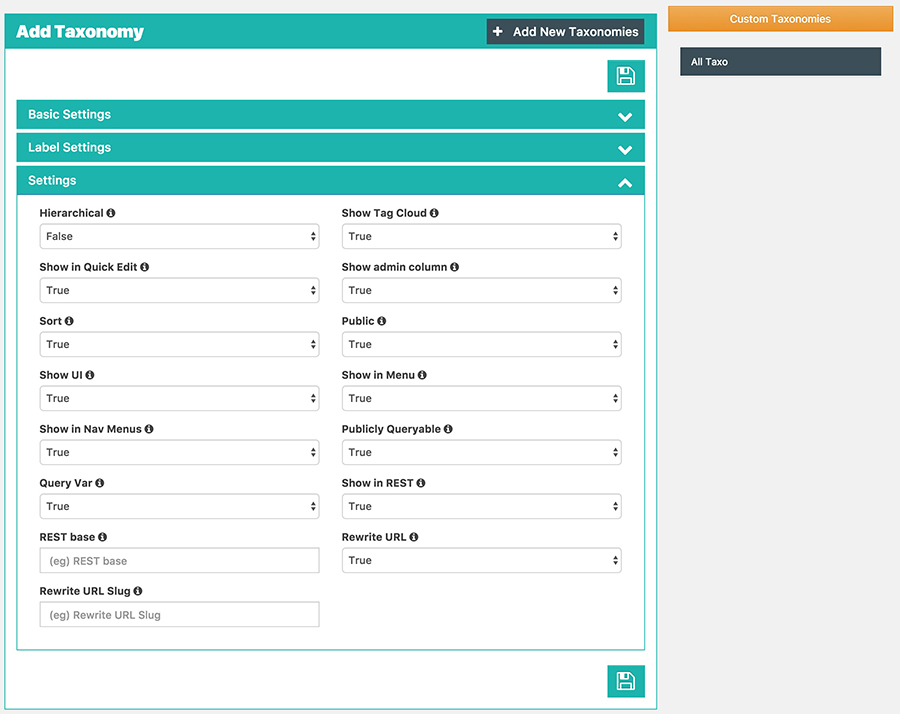 Taxonomy Settings