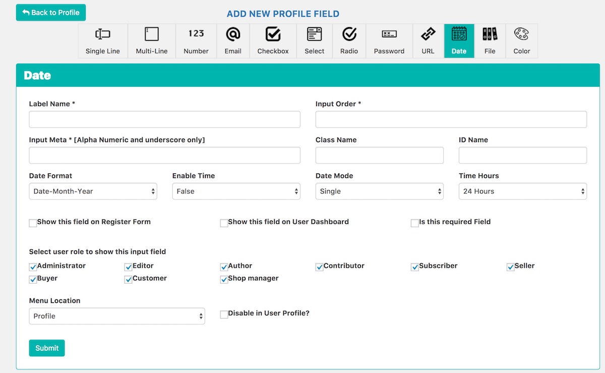 Frontend Dashboard Extra Date