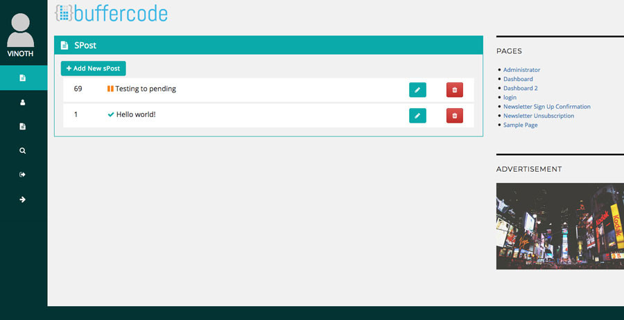 Frontend Dahsboard Collapsed View