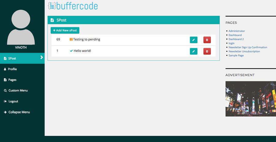 Frontend Dahsboard Full View