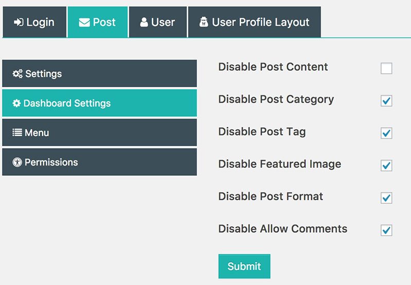 Post Dashboard Settings